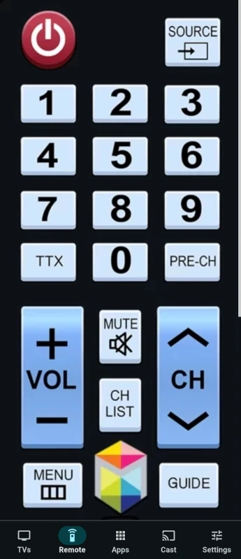 Full Samsung TV remote layout